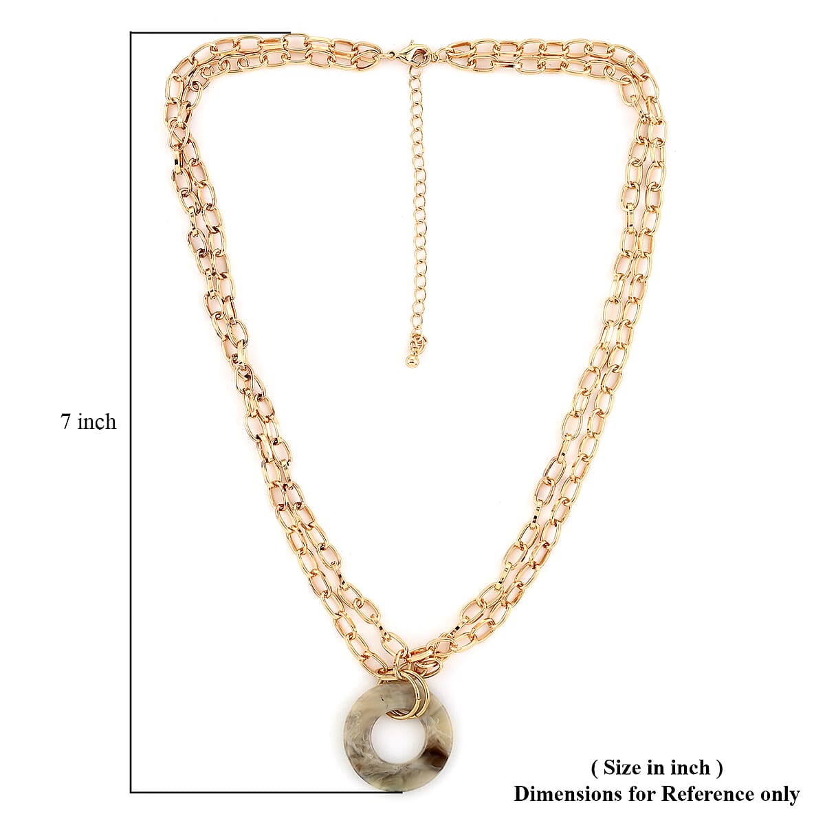 Andante Cable Chain Necklace with Acrylic Beige Circle 18 Inches in Goldtone image number 3