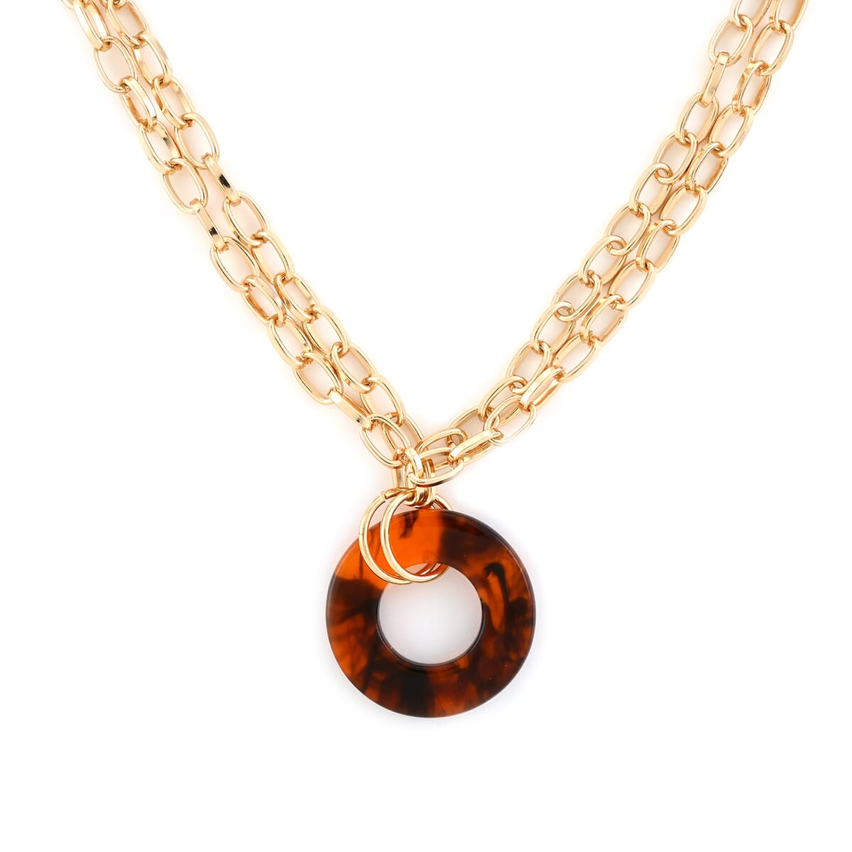 Andante Goldtone Cable Chain Necklace with Brown Acrylic Circle (18 Inches) image number 0