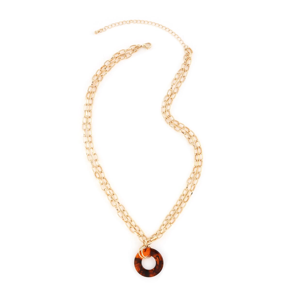 Andante Goldtone Cable Chain Necklace with Brown Acrylic Circle (18 Inches) image number 1