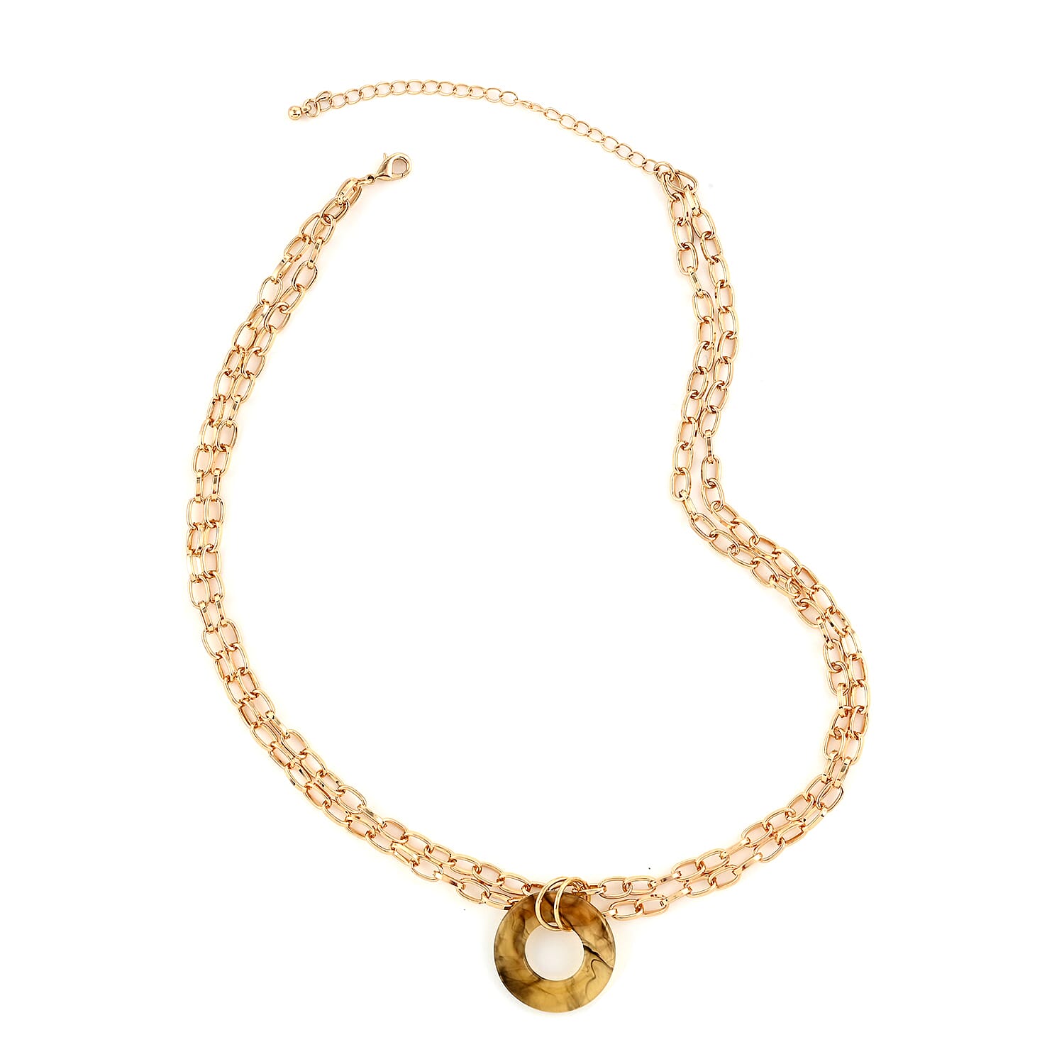 Andante Goldtone Cable Chain Necklace with Honey Marble Circle (18 Inches)