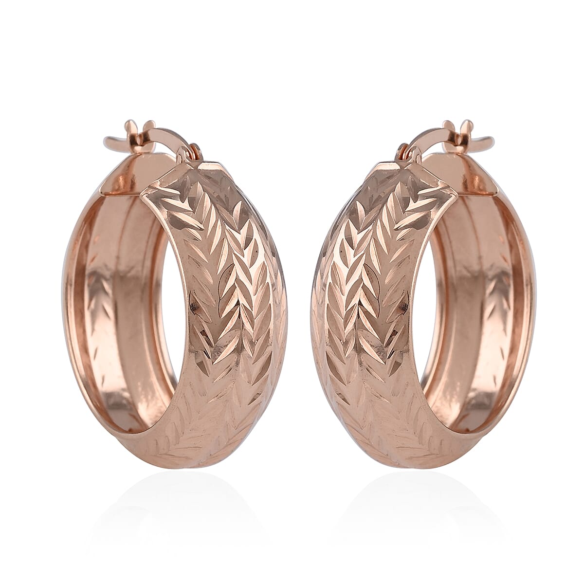 Diamond Cut Hoop Earrings in 14K Rose Gold  Over Sterling Silver 4.30 Grams