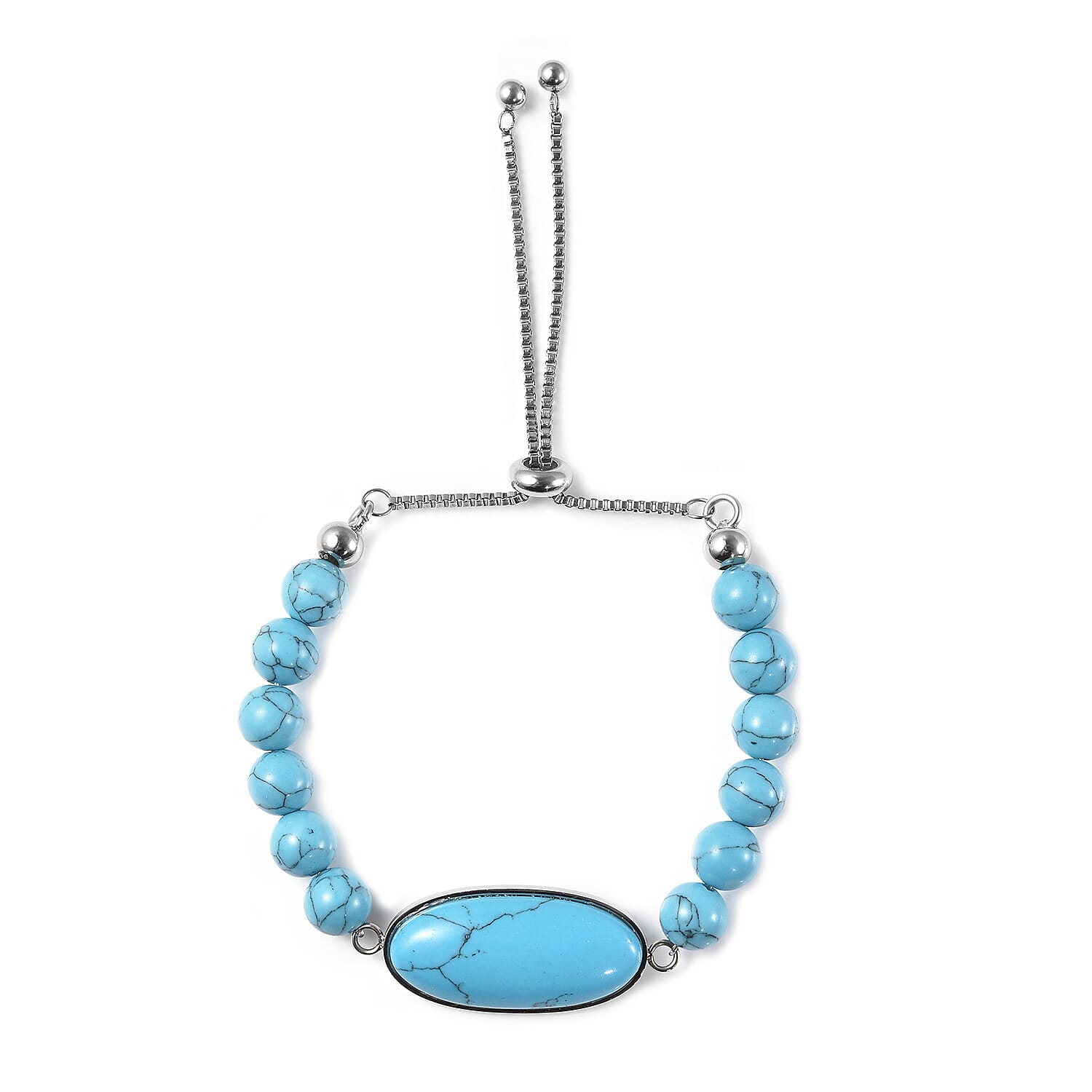 Blue Howlite Bolo Bracelet in Stainless Steel 52.00 ctw