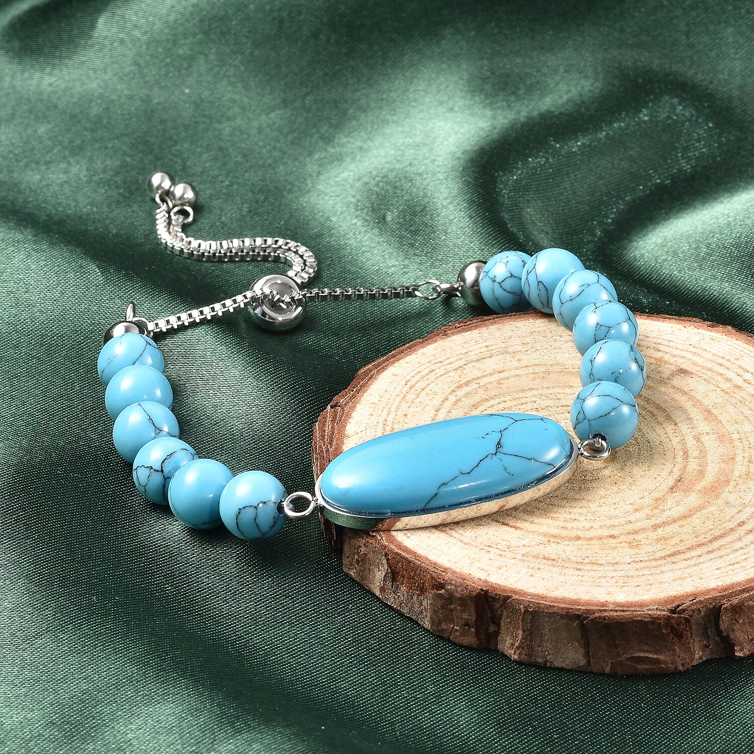 Blue Howlite Bolo Bracelet in Stainless Steel 52.00 ctw
