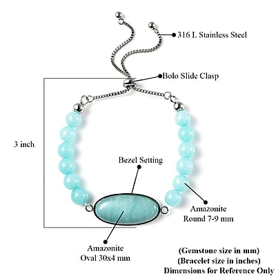 Amazonite Bolo Bracelet in Stainless Steel 59.50 ctw