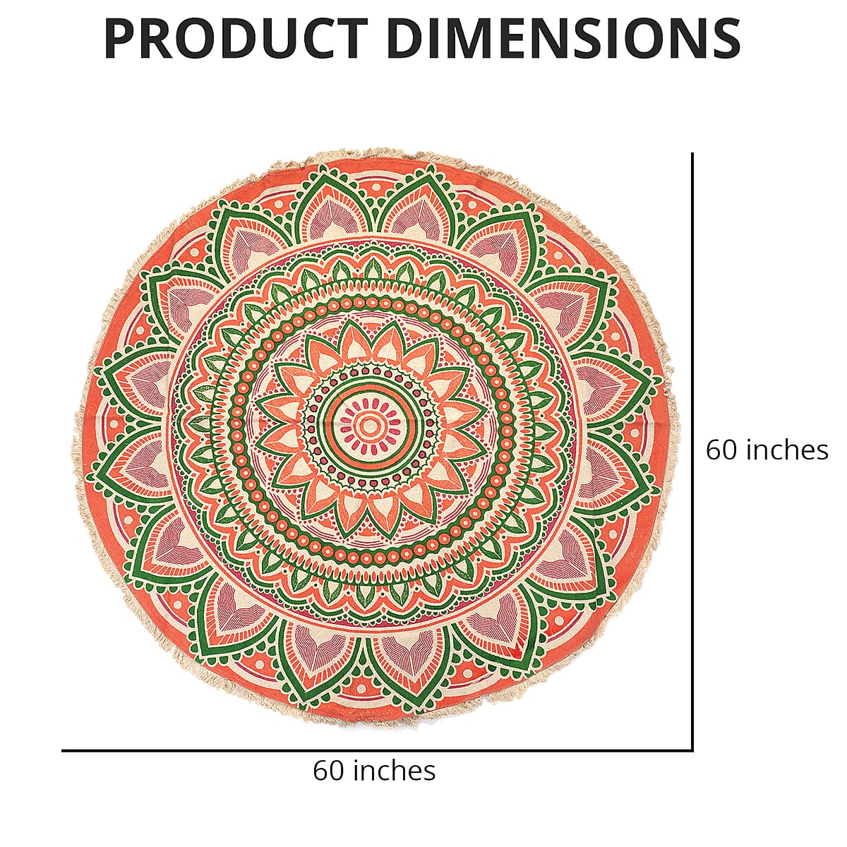 Homesmart Coral with Multi Color Screen Printed Cotton, Handloom Woven Round Rug with Lace (Diameter: 60 In) image number 3