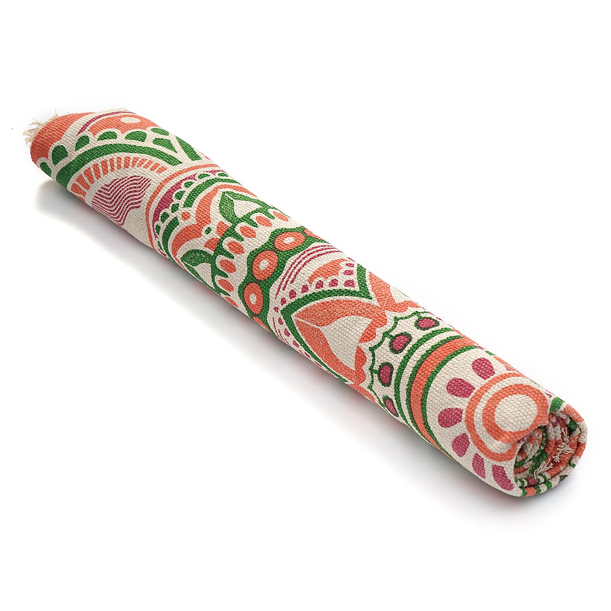 Homesmart Coral with Multi Color Screen Printed Cotton, Handloom Woven Round Rug with Lace (Diameter: 60 In) image number 4