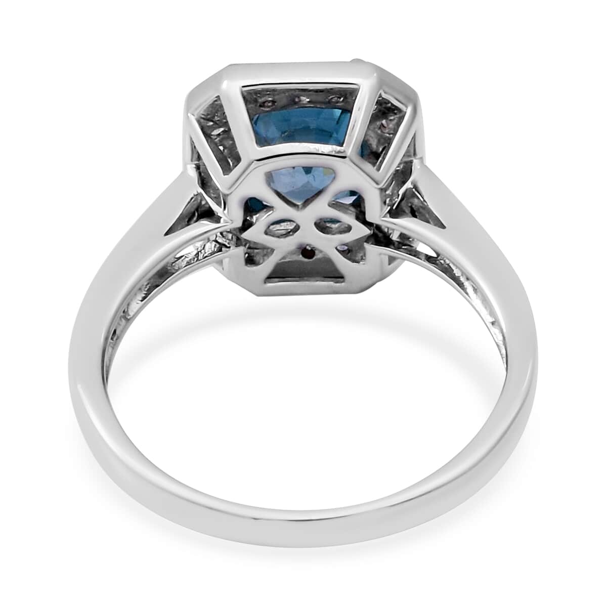 Cambodian Blue Zircon and Natural White Zircon Halo Ring in Sterling Silver (Size 8.0) 3.50 ctw image number 3