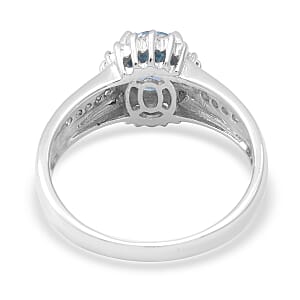 Cambodian Blue Zircon and Natural White Zircon Cocktail Ring in Platinum Over Sterling Silver (Size 7.0) 2.40 ctw