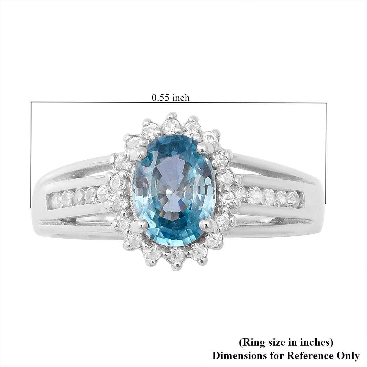 Cambodian Blue Zircon and Natural White Zircon Cocktail Ring in Platinum Over Sterling Silver (Size 7.0) 2.40 ctw image number 4