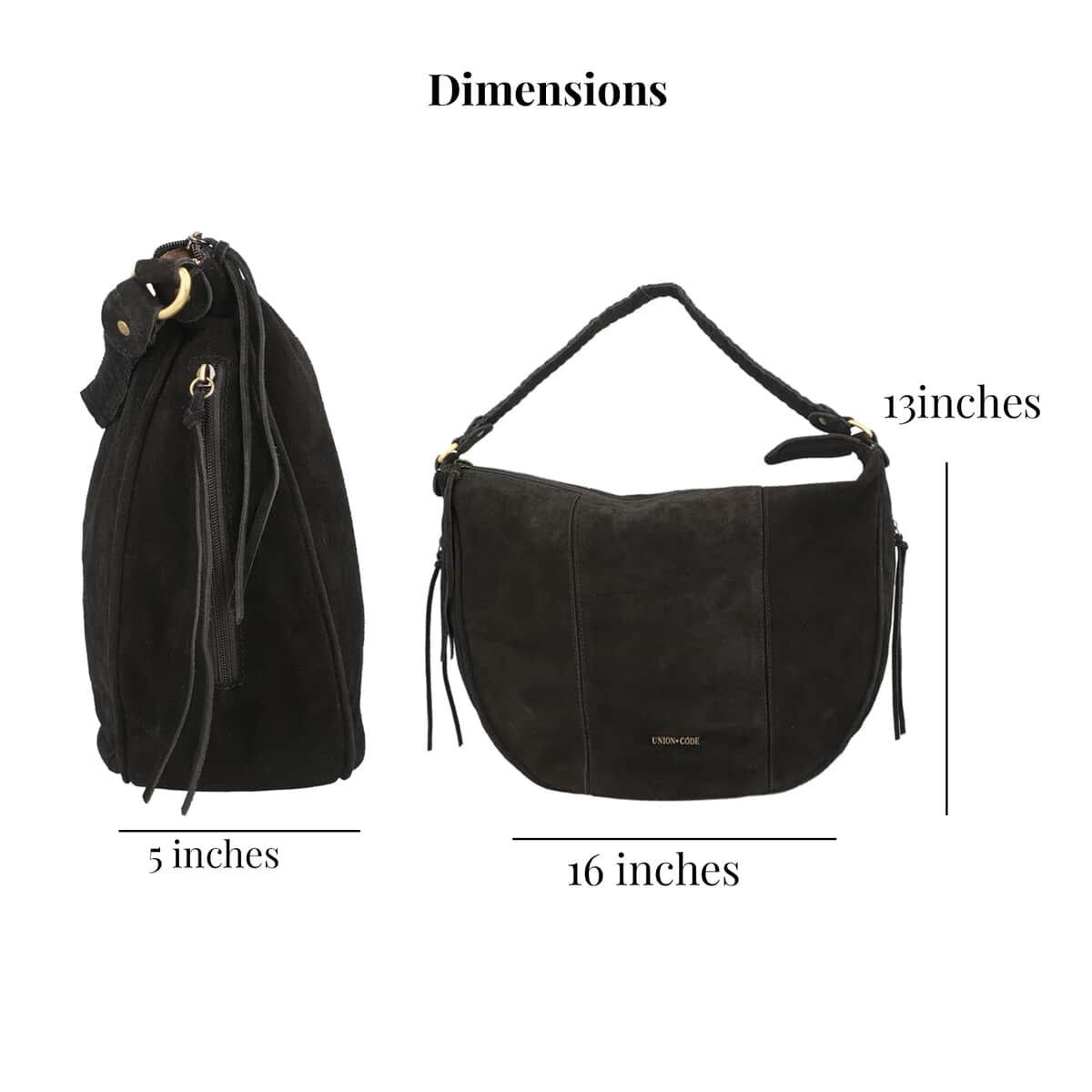 Black 100% Genuine Leather Hobo Bag (16"x13"x5") image number 4