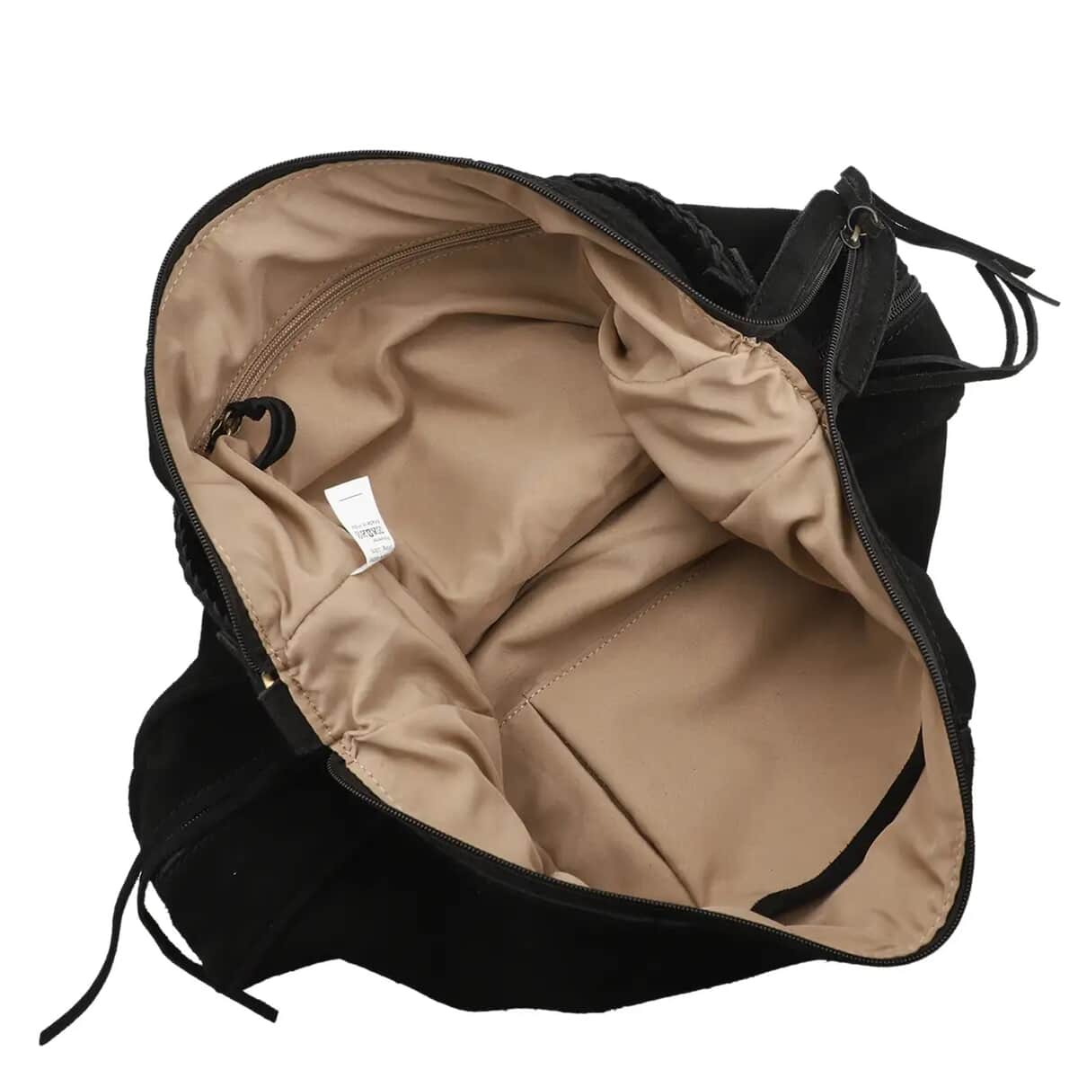 Black 100% Genuine Leather Hobo Bag (16"x13"x5") image number 6