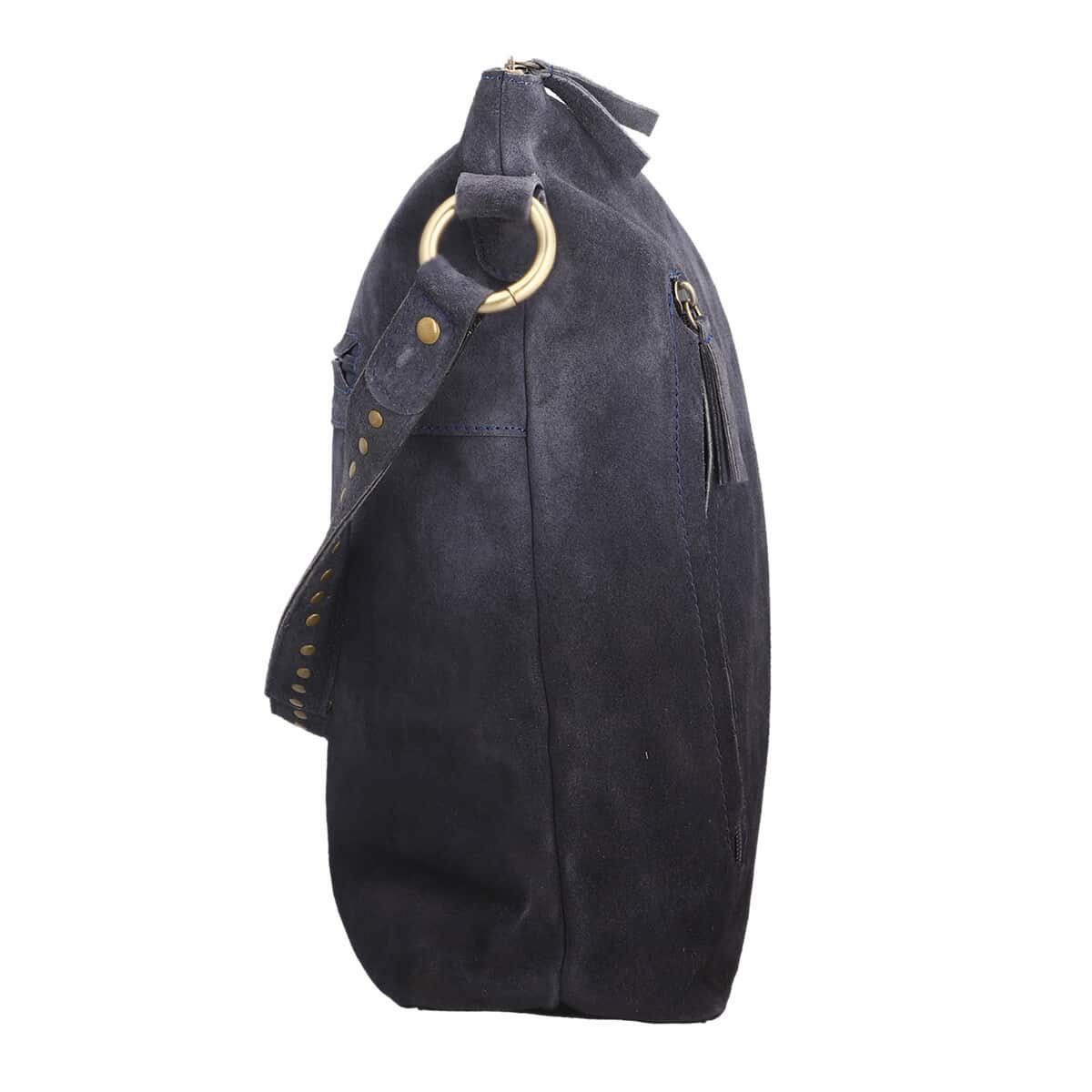 Black 100% Genuine Leather Hobo Bag (15.5"x12"x4") image number 3