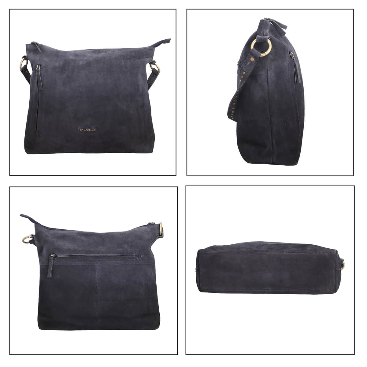 Black 100% Genuine Leather Hobo Bag (15.5"x12"x4") image number 5