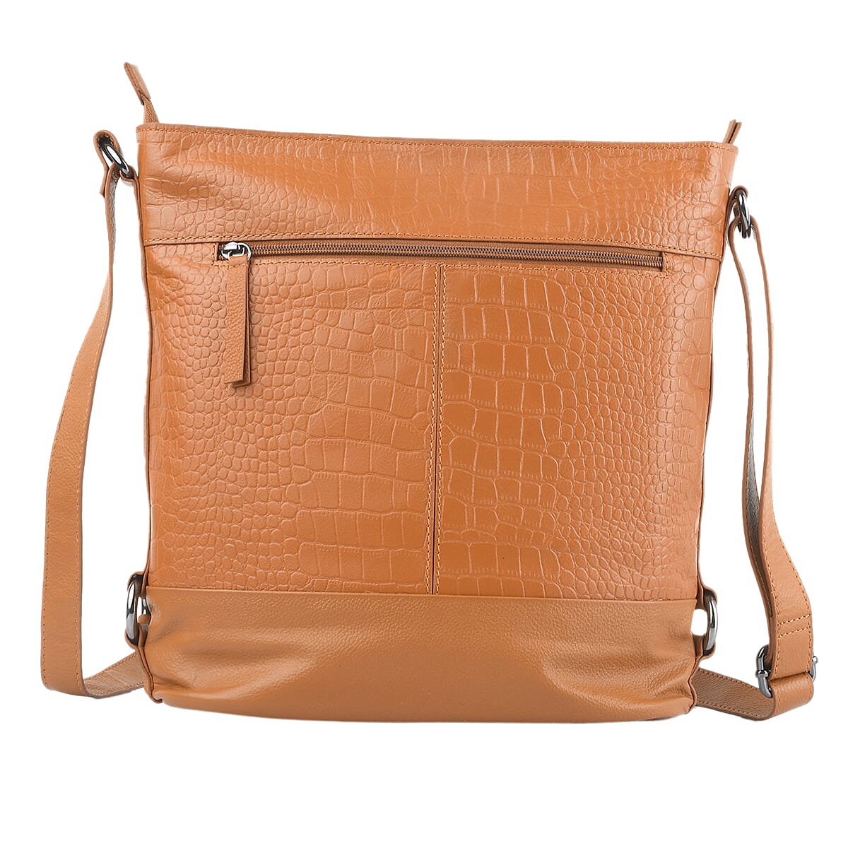 Union Code Tan Croco Embossed Genuine Leather Tassels Hobo Bag with Adjustable Shoulder Strap image number 4