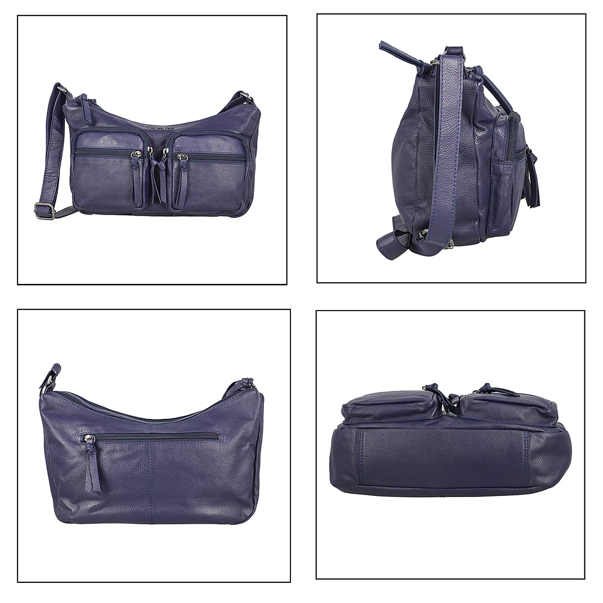 Black 100% Genuine Leather Crossbody Sling Bag (13.5"x7"x3") image number 4