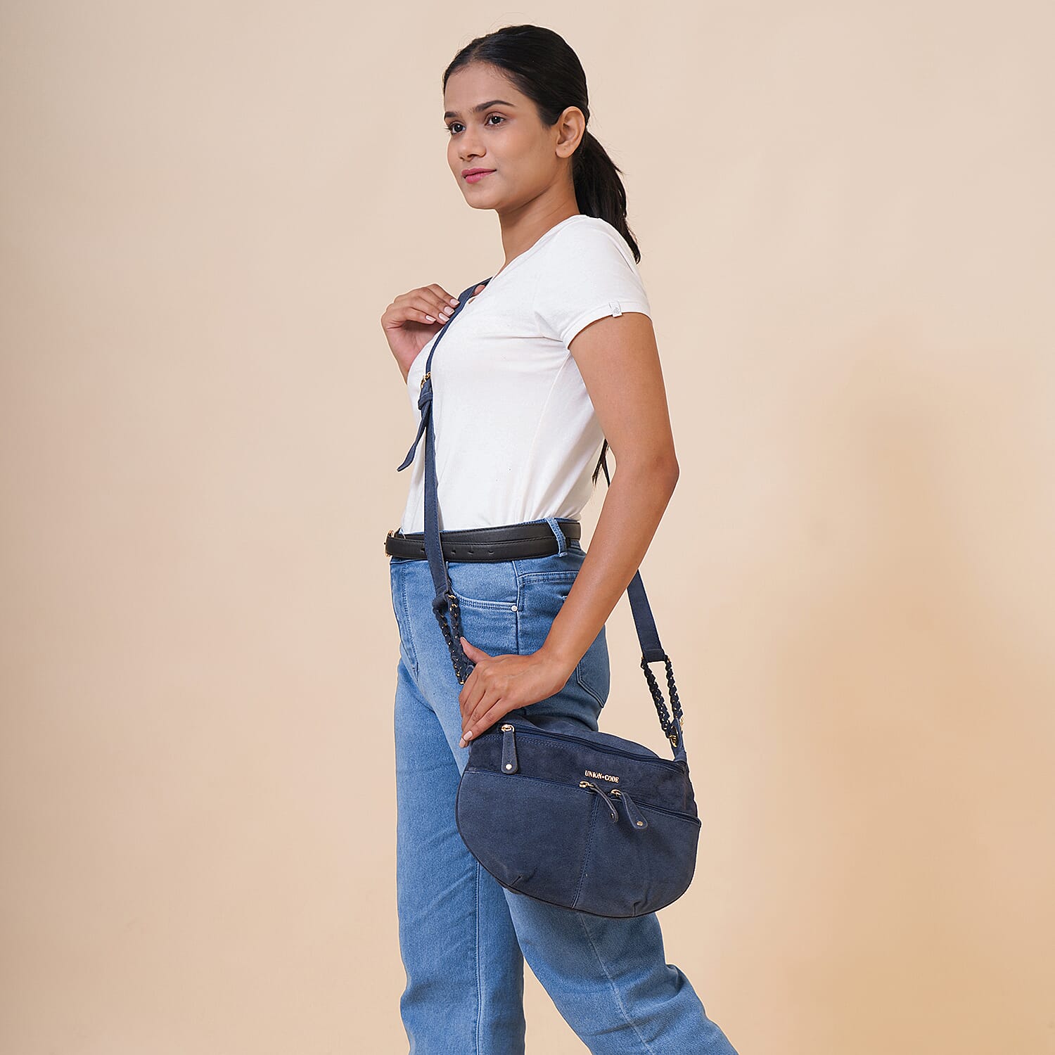 Union Code Navy 100% Genuine Leather Crossbody Sling Bag