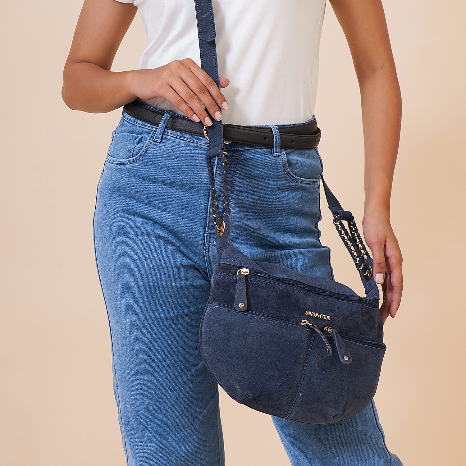 Union Code Navy 100% Genuine Leather Crossbody Sling Bag