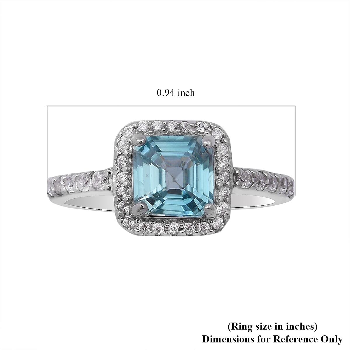 Asscher Cut Cambodian Blue Zircon and Natural White Zircon Ring in Platinum Over Sterling Silver (Size 10.0) 3.15 ctw