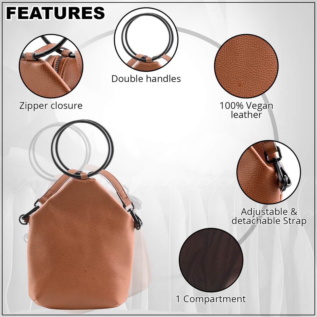 Foley & Corinna Cognac Vegan Leather Small Ring Satchel Bag image number 1