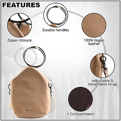 Foley & Corinna Tan Vegan Leather Small Ring Satchel Bag, Cute Satchel Bags, Vintage Satchel, Side Satchel Purse, Vegan Leather Sling Messenger Bag