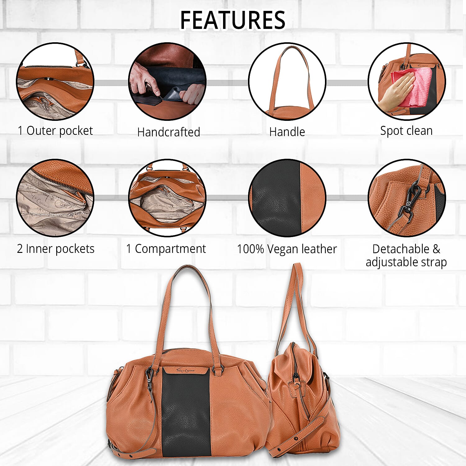 Foley & Corinna Cognac Vegan Leather Hygge Tower Satchel Bag