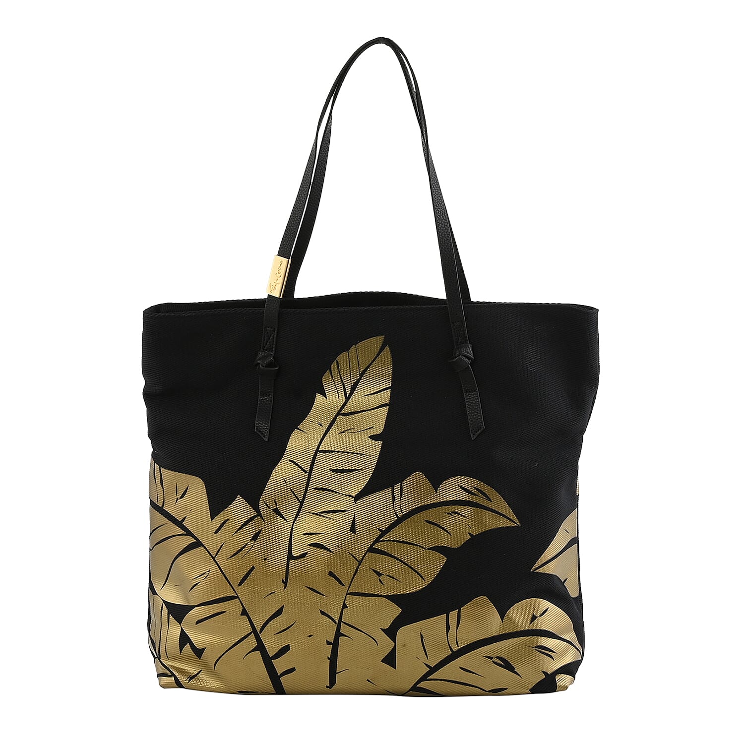 Foley & Corinna Black Vegan Leather Palm Canvas Tote Bag