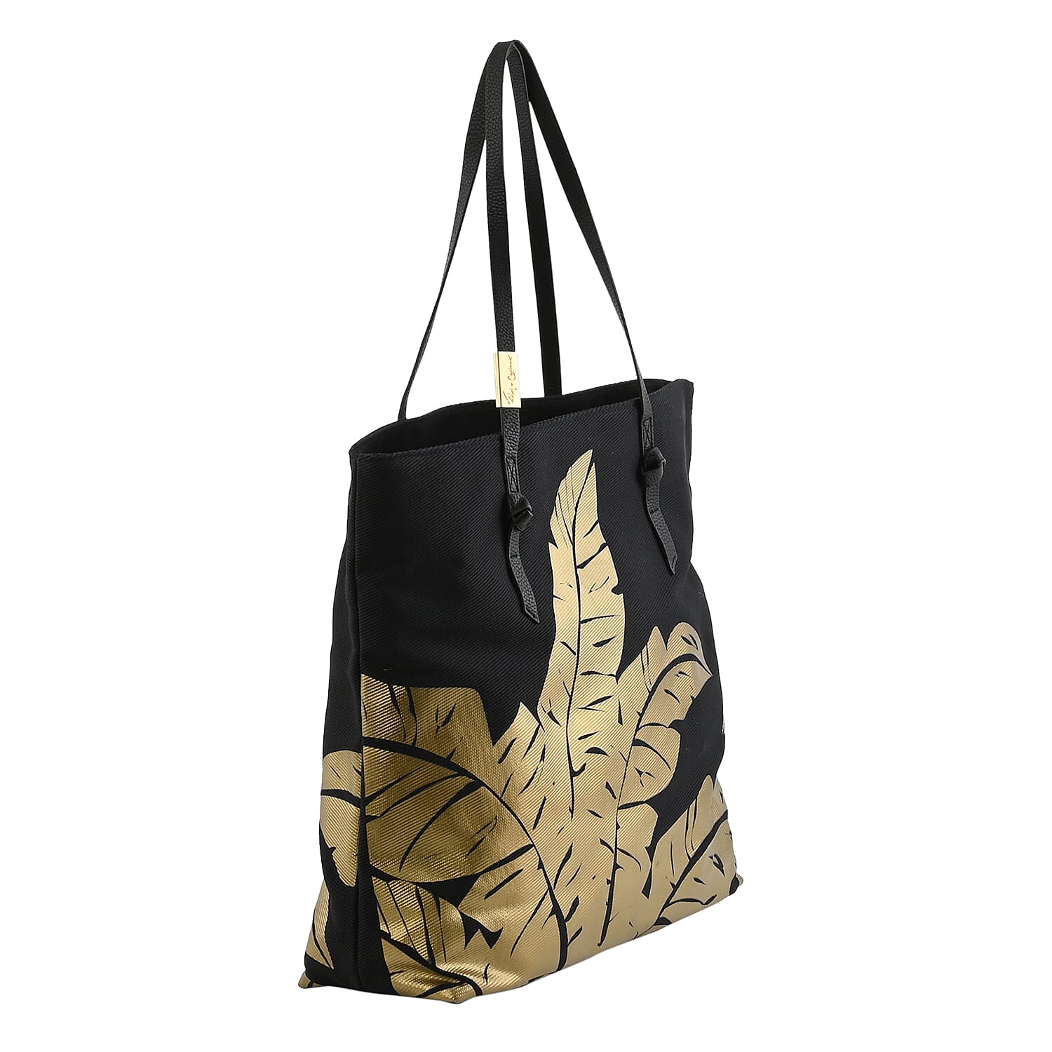 Foley & Corinna Black Vegan Leather Palm Canvas Tote Bag