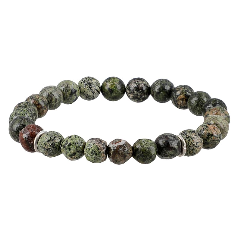 Connemara Marble 150 ctw Bead Bracelet, Beaded Stretch Bracelet, Bracelet in Silvertone, Adjustable Bracelet For Women