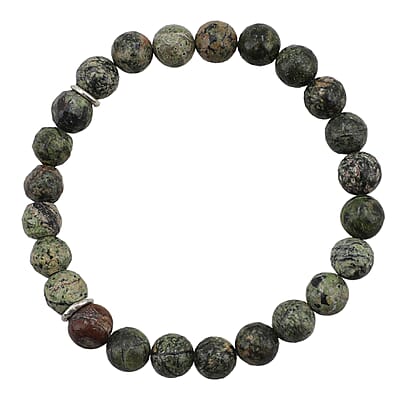 Connemara Marble 150 ctw Bead Bracelet, Beaded Stretch Bracelet, Bracelet in Silvertone, Adjustable Bracelet For Women