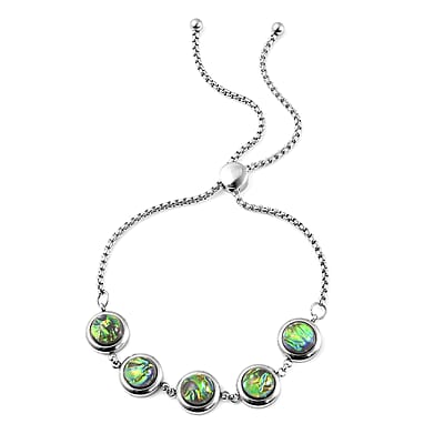 Lab Created Dark Green Opal 8mm Beaded Bolo Bracelet in Stainless Steel