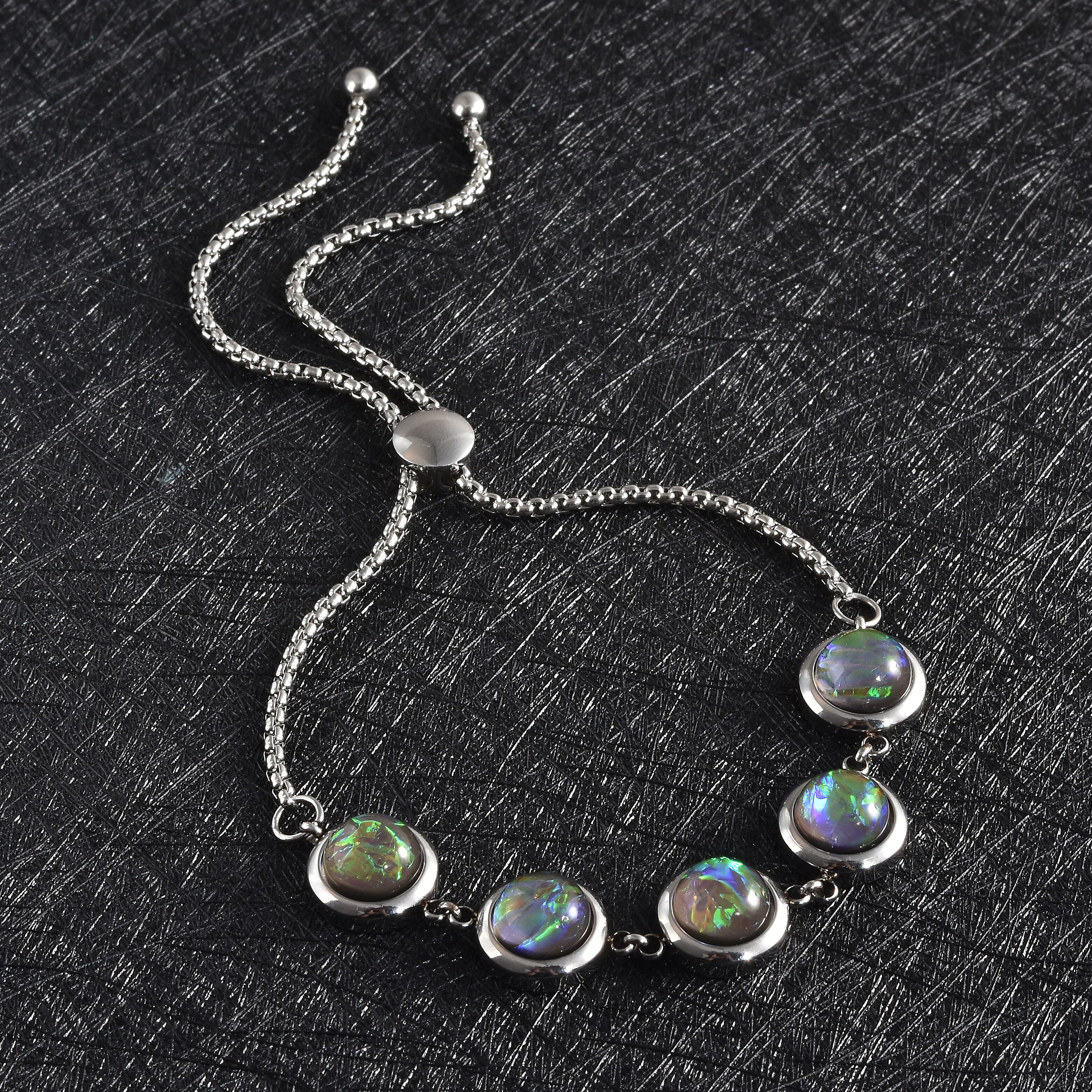 Lab Created Dark Green Opal 8mm Beaded Bolo Bracelet in Stainless Steel