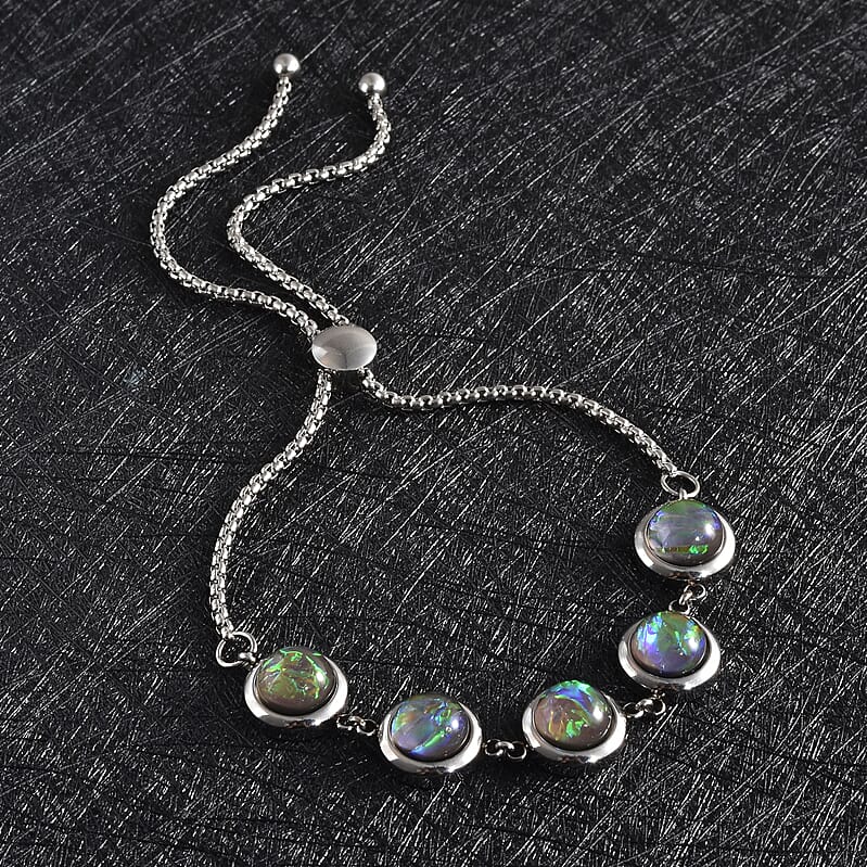 Lab Created Dark Green Opal 8mm Beaded Bolo Bracelet in Stainless Steel