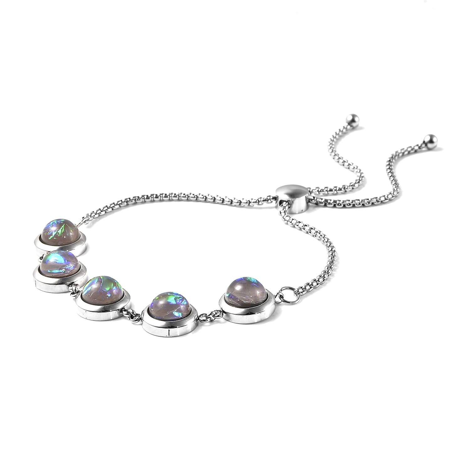 Lab Created Dark Green Opal 8mm Beaded Bolo Bracelet in Stainless Steel