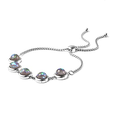 Lab Created Dark Green Opal 8mm Beaded Bolo Bracelet in Stainless Steel