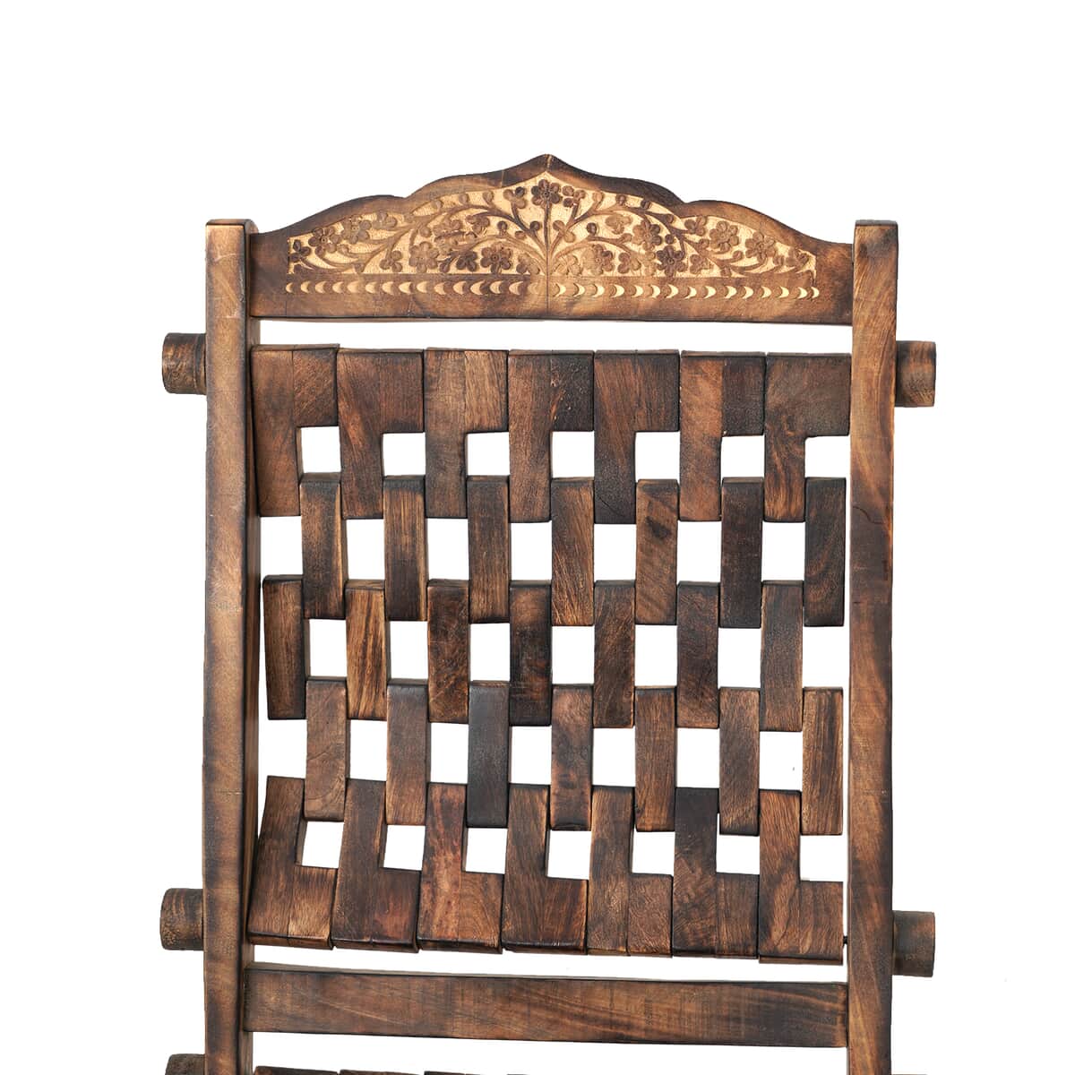 NAKKASHI Natural Brown Hand Carved Mango Wood Foldable Hand Crafted Chair image number 5