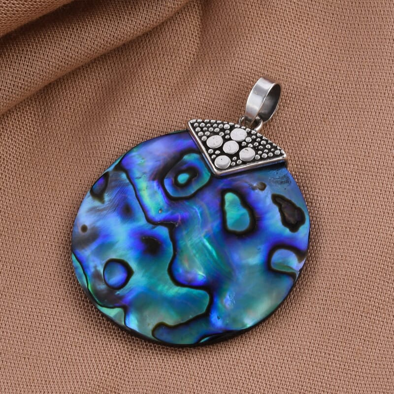 Abalone Shell Round Pendant in Sterling Silver