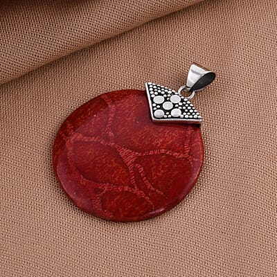 Sponge Coral Round Pendant in Sterling Silver