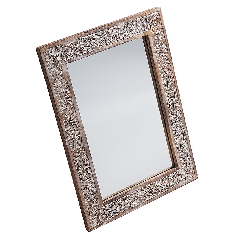 NAKKASHI Antique White Wooden Hand Carved Wall Mirror