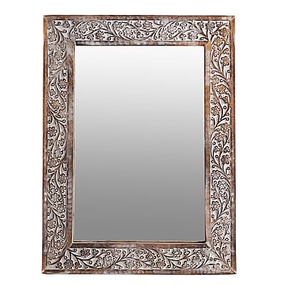NAKKASHI Antique White Wooden Hand Carved Wall Mirror