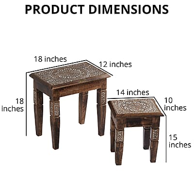 NAKKASHI Set of 2 Wooden Hand Carved Nested Tables (Knock Down)