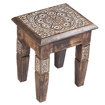 NAKKASHI Set of 2 Wooden Hand Carved Nested Tables (Knock Down)