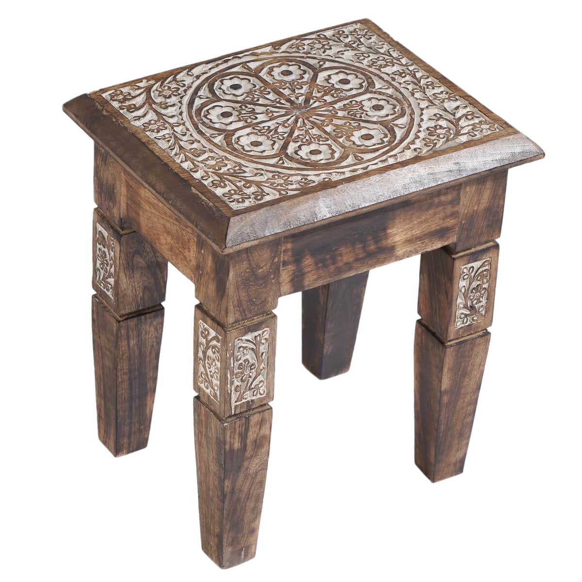 NAKKASHI Set of 2 Wooden Hand Carved Nested Tables (Knock Down) image number 4