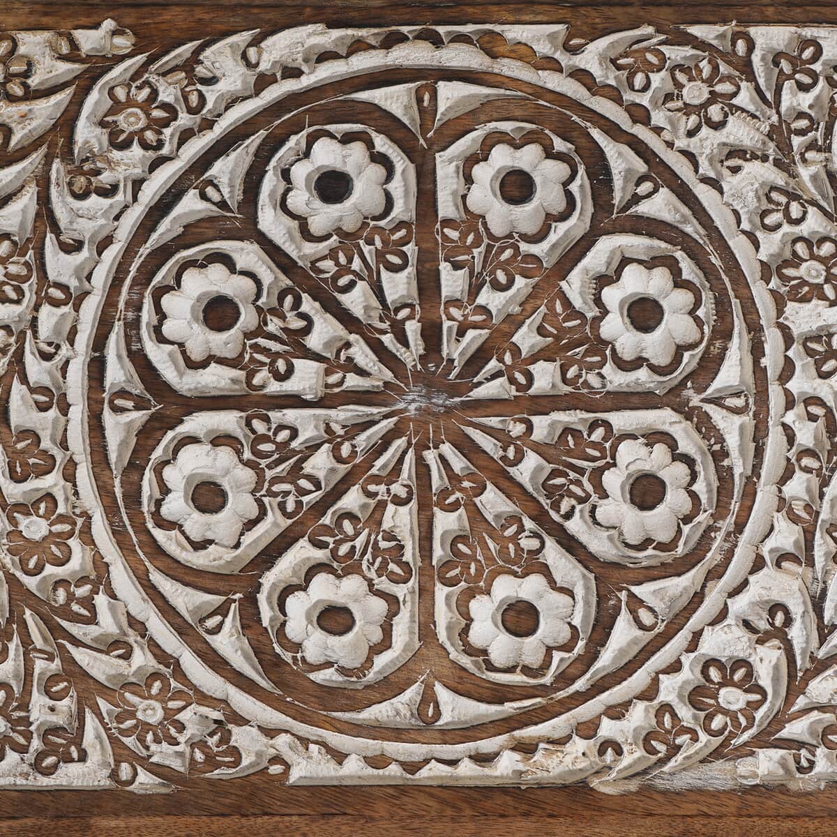 NAKKASHI Set of 2 Wooden Hand Carved Nested Tables (Knock Down) image number 5