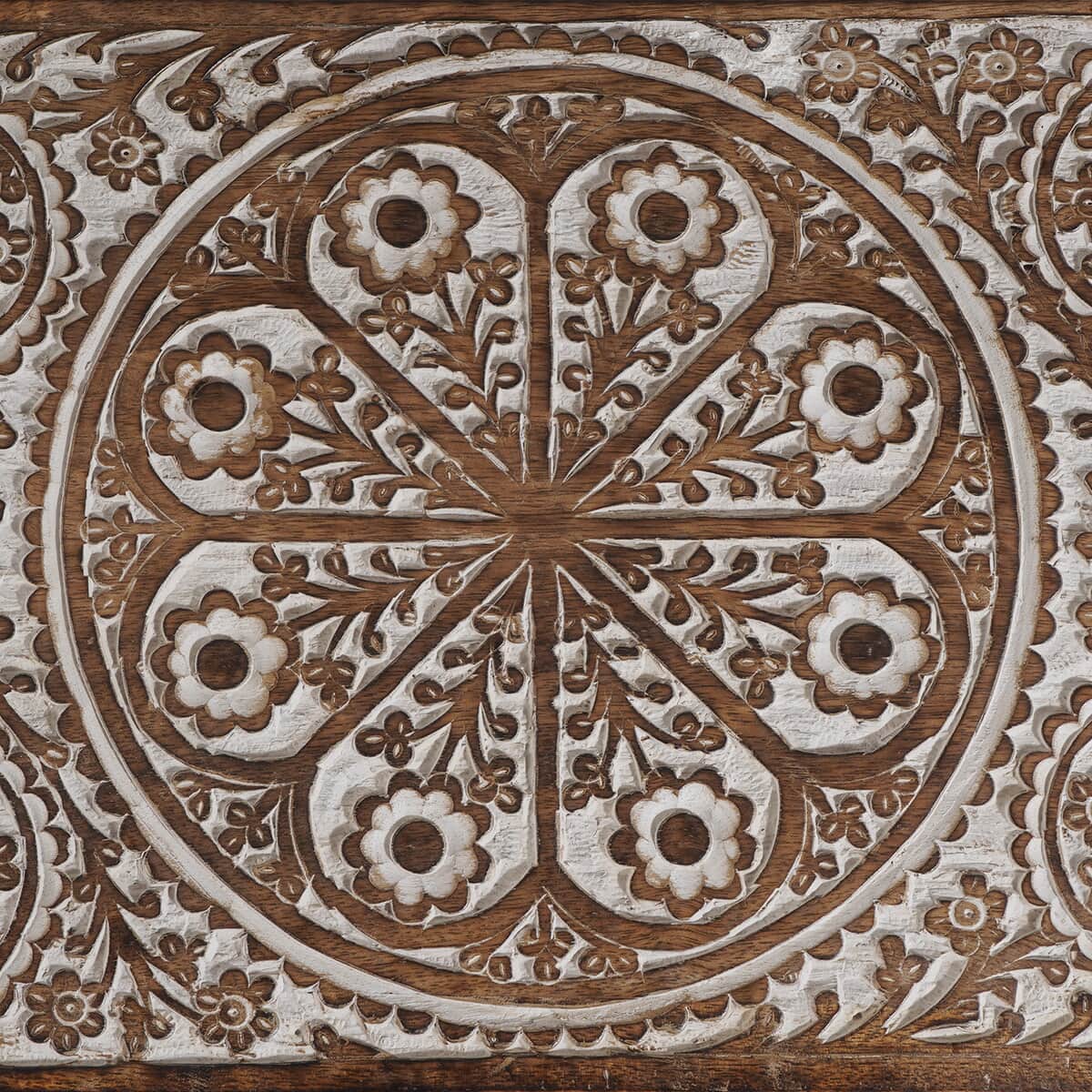 NAKKASHI Set of 2 Wooden Hand Carved Nested Tables (Knock Down) image number 6
