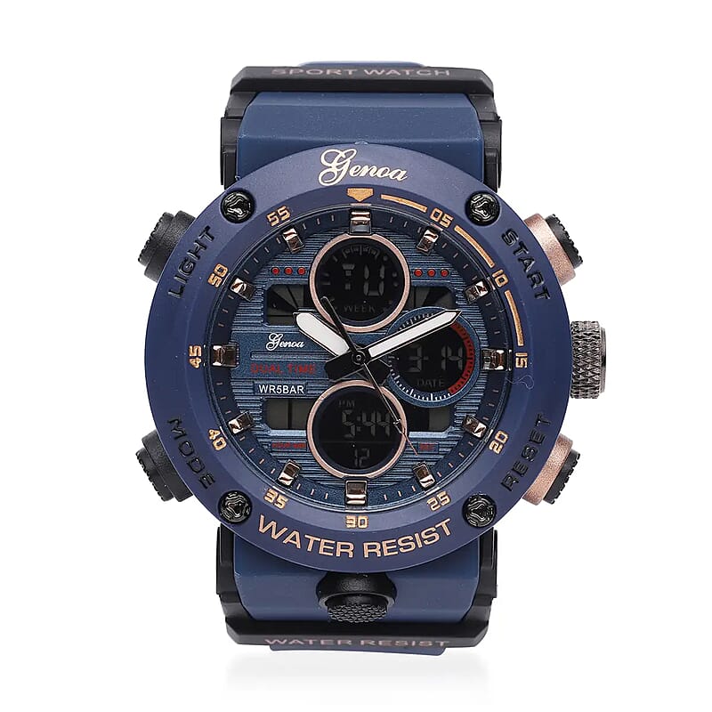 Genoa Japanese and Electronic Movement Multifunctional Key Watch in Navy Blue Silicone Strap (49 mm)