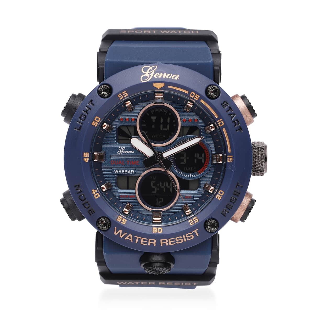 Genoa Japanese and Electronic Movement Multifunctional Key Watch in Navy Blue Silicone Strap (49 mm) image number 0