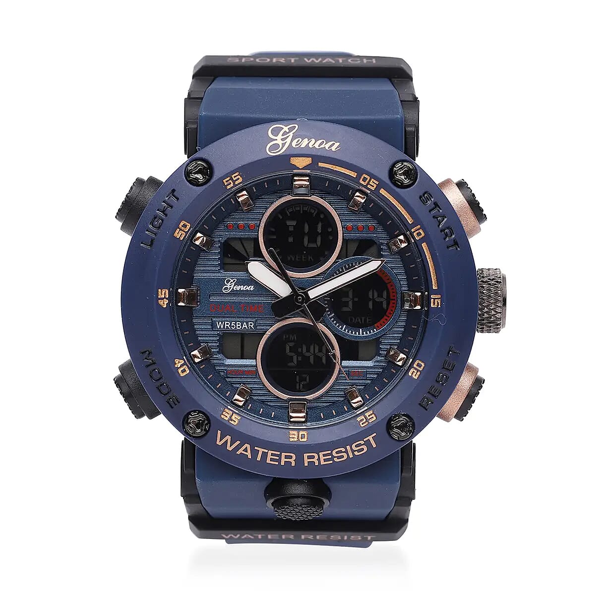 GENOA Japanese and Electronic Movement Multifunctional Key Watch in Navy Blue Silicone Strap (49 mm) image number 0