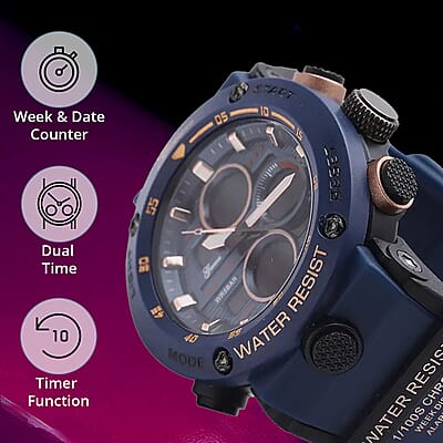 Genoa Japanese and Electronic Movement Multifunctional Key Watch in Navy Blue Silicone Strap (49 mm)