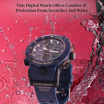 Genoa Japanese and Electronic Movement Multifunctional Key Watch in Navy Blue Silicone Strap (49 mm)