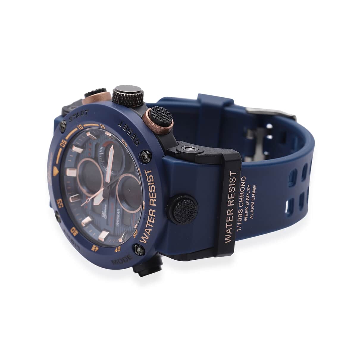 Genoa Japanese and Electronic Movement Multifunctional Key Watch in Navy Blue Silicone Strap (49 mm) image number 3